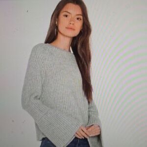 Anthropologie John + Jenn Marlee Flare Bell Sleeve Crop Knit Sweater Sea Mist